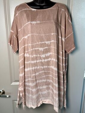 Pure Jill J. Jill Shibori Tie Dye Mini Tunic Dress Cotton Silk Mauve Rose Size L